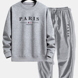 Relaxed Fit Paris Print Crew Neck Sweatshirt and Jogger Pants