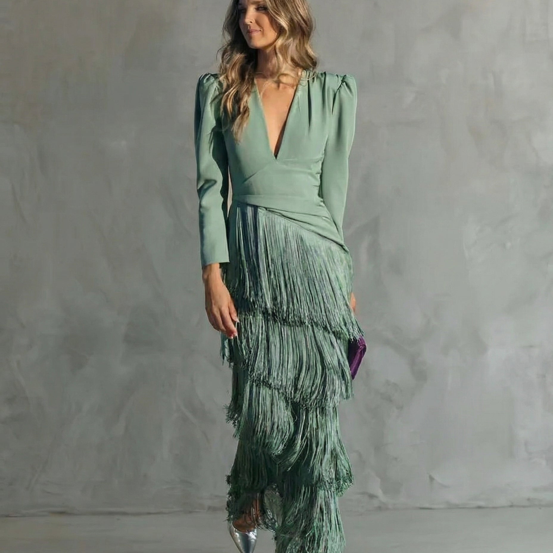 Chiara | Abito Elegante con Maniche a Frange