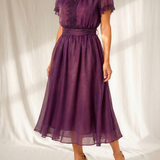 Flavia | Maxi Abito con Scollo a Goccia e Bordo in Pizzo Chiffon