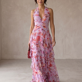 Belladina | Romantica Cascata di Rose Abito lungo con Scollo All'Americana