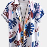 Vibrant Leaf Pattern Button-Up Shirt with Matching Swim Shorts