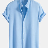 Ribbed Muscle Fit Stand Collar Shirt