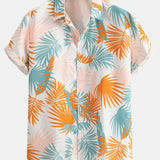 Leaf Print Button-Up Shirt & Mid-Length Drawstring Swim Shorts for Men