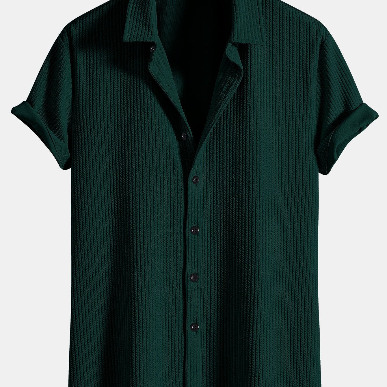 Ribbed Button-Up Shirt with Muscle Fit