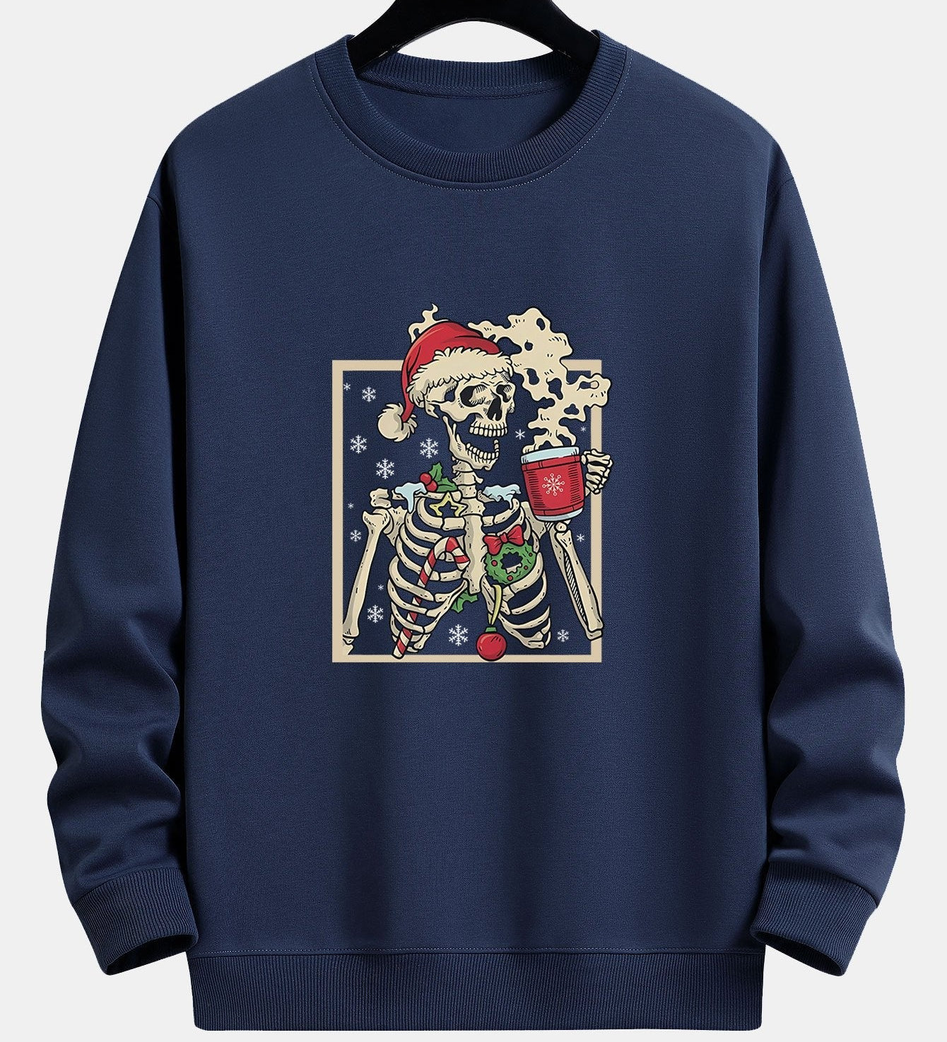 Relaxed Fit Sweatshirt with Christmas Skeleton Coffee Print