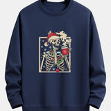 Relaxed Fit Sweatshirt with Christmas Skeleton Coffee Print