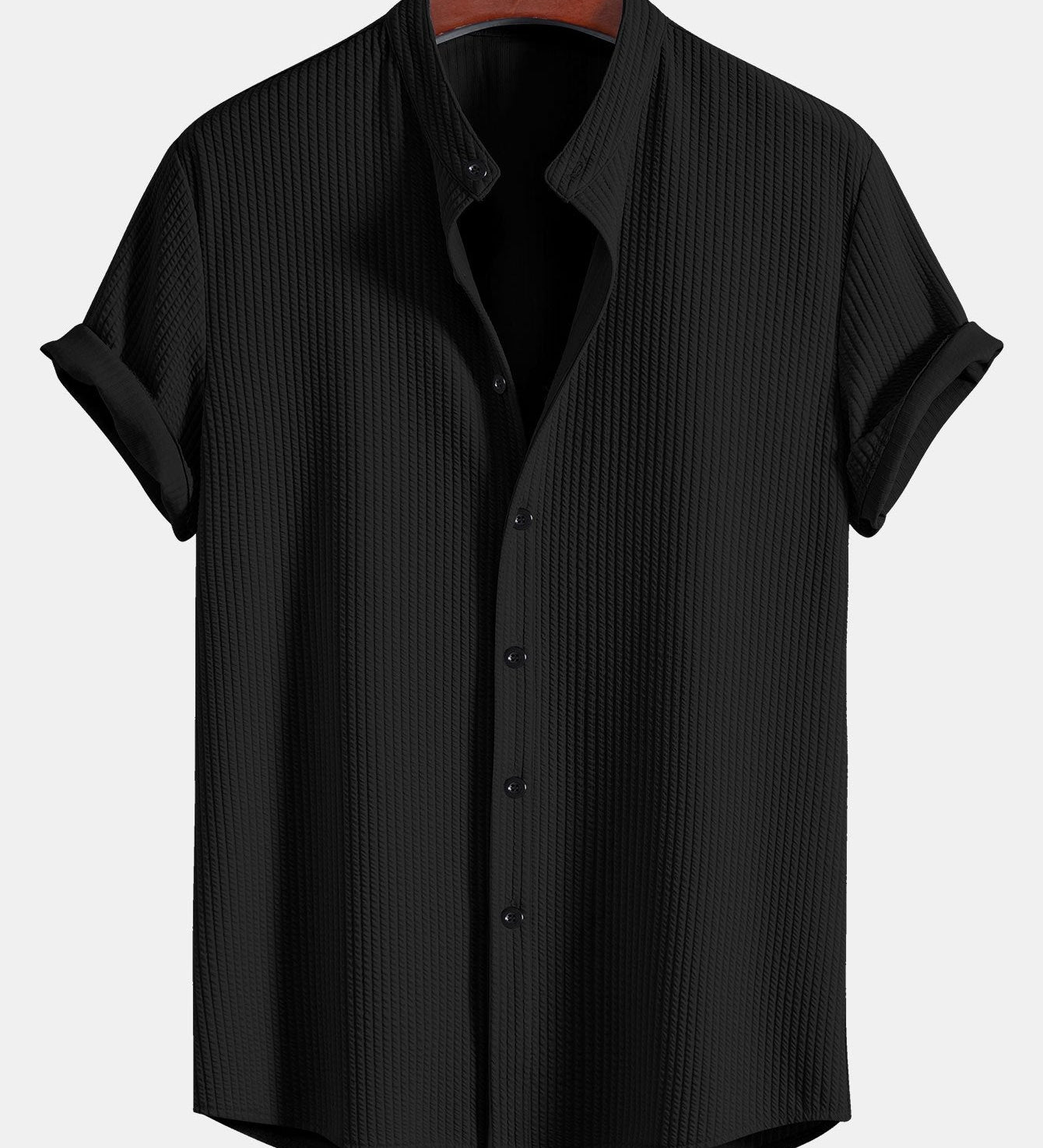 Ribbed Stand Collar Shirt with Muscle Fit