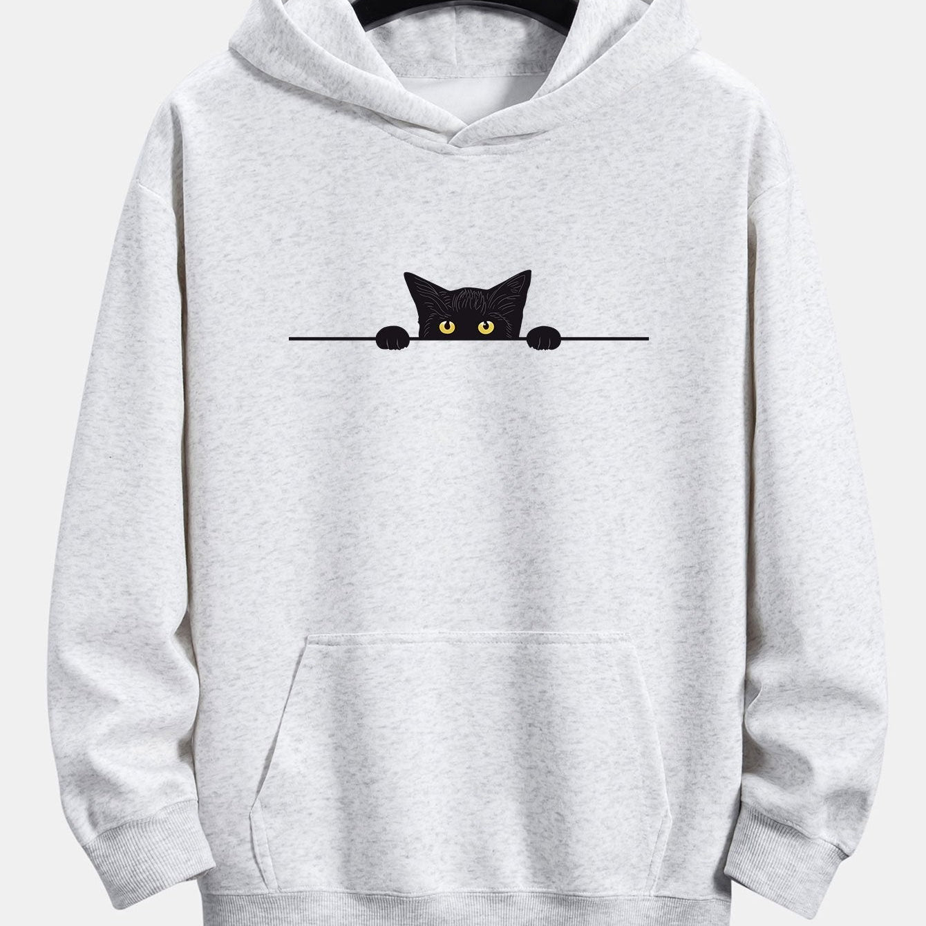 Relaxed Fit Hoodie with Black Cat Print