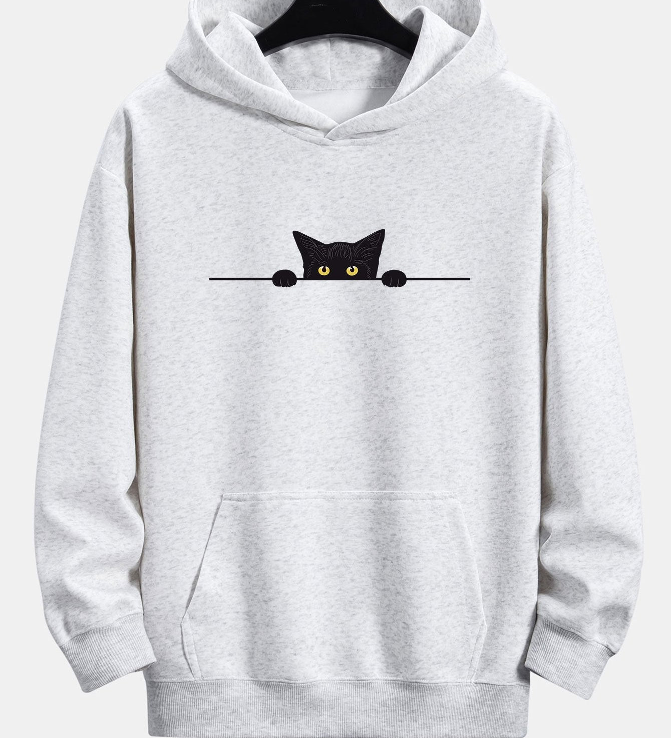 Relaxed Fit Hoodie with Black Cat Print