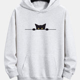 Relaxed Fit Hoodie with Black Cat Print