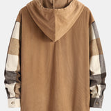 Cozy Flannel Plaid Hooded Shirt with Corduroy Patchwork & Matching Cargo Jogger Pants