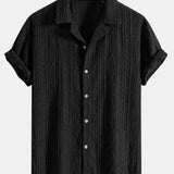 Geometric Jacquard Cuban Shirt with Linen Drawstring Shorts