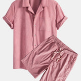Corduroy Cuban Shirt and Shorts Set with Short Sleeves