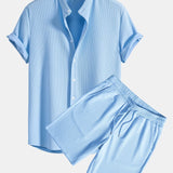 Ribbed Muscle Fit Stand Collar Shirt and Shorts Set