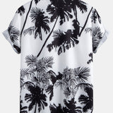 Palm Tree Print Button-Up Shirt & Men's Mid-Length Drawstring Swim Shorts