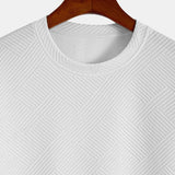 Striped Jacquard Short Sleeve T-Shirt with Arc Hem
