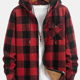 Teddy-Fleece Lined Plaid Flannel Hooded Shirt