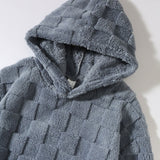 Cozy Checkerboard Teddy Hoodie with Relaxed Fit