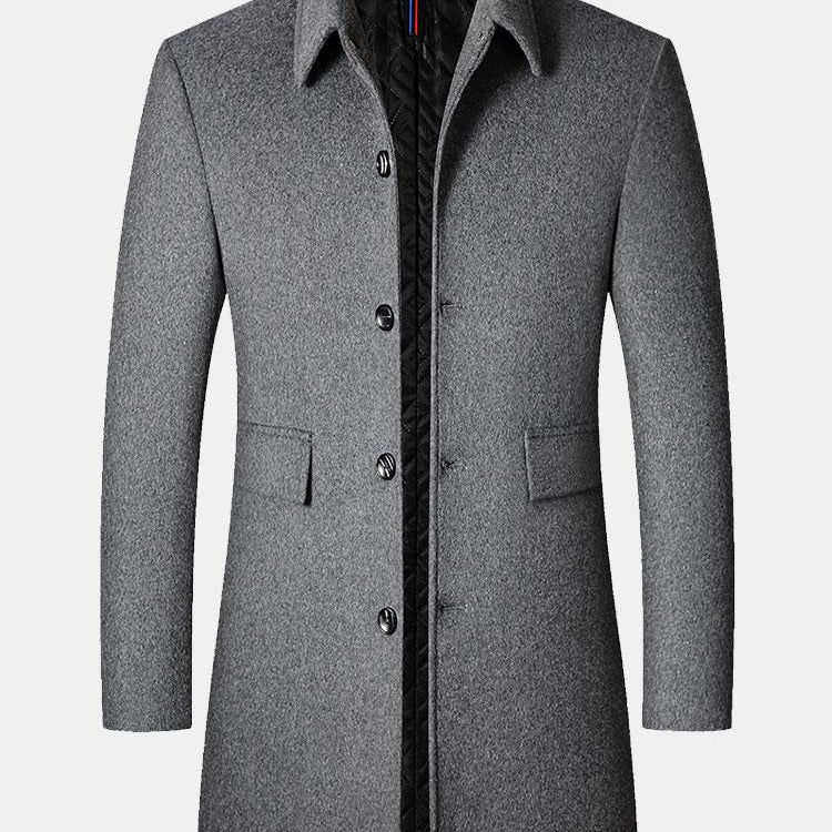 Quilted Wool Blend Lapel Overcoat with Lining
