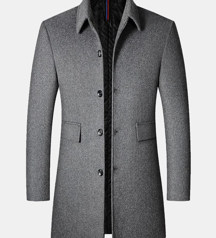 Quilted Wool Blend Lapel Overcoat with Lining