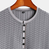 Textured Knitted Henley Shirt with Long Sleeve Muscle Fit