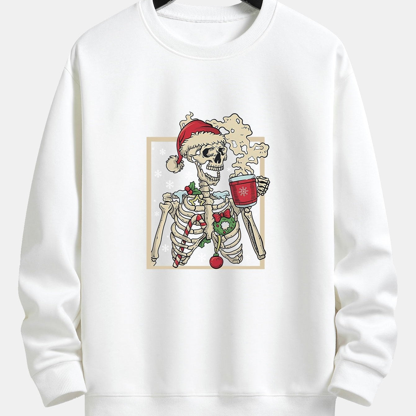Relaxed Fit Sweatshirt with Christmas Skeleton Coffee Print