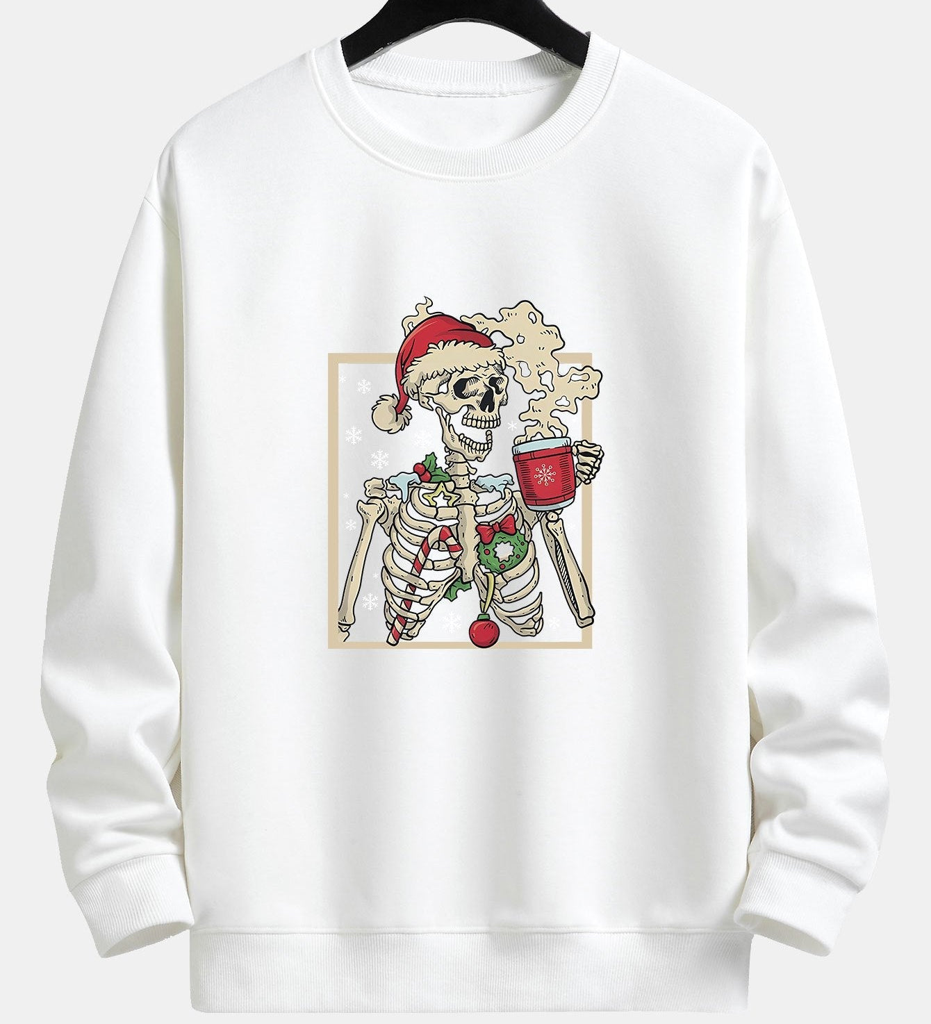 Relaxed Fit Sweatshirt with Christmas Skeleton Coffee Print