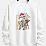 Relaxed Fit Sweatshirt with Christmas Skeleton Coffee Print