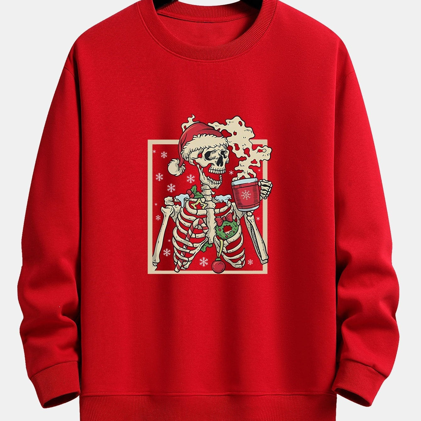 Relaxed Fit Sweatshirt with Christmas Skeleton Coffee Print
