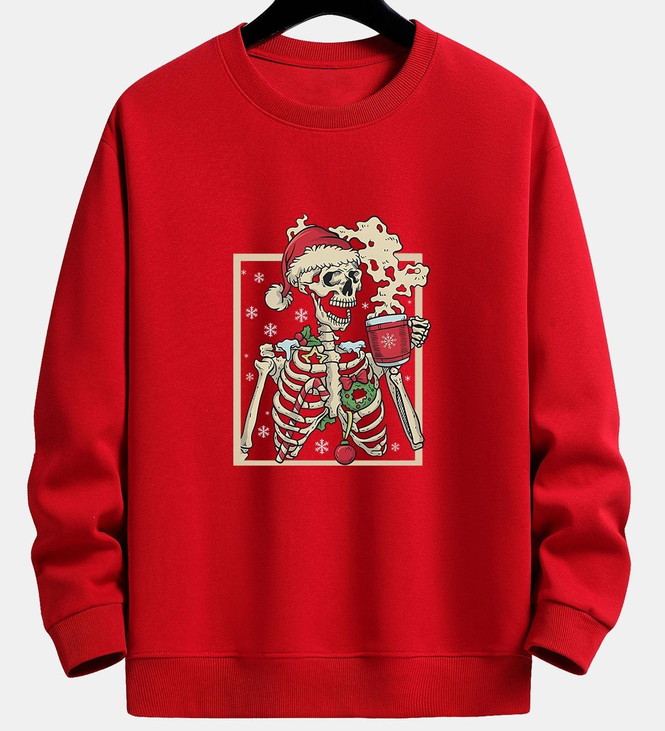 Relaxed Fit Sweatshirt with Christmas Skeleton Coffee Print