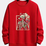 Relaxed Fit Sweatshirt with Christmas Skeleton Coffee Print