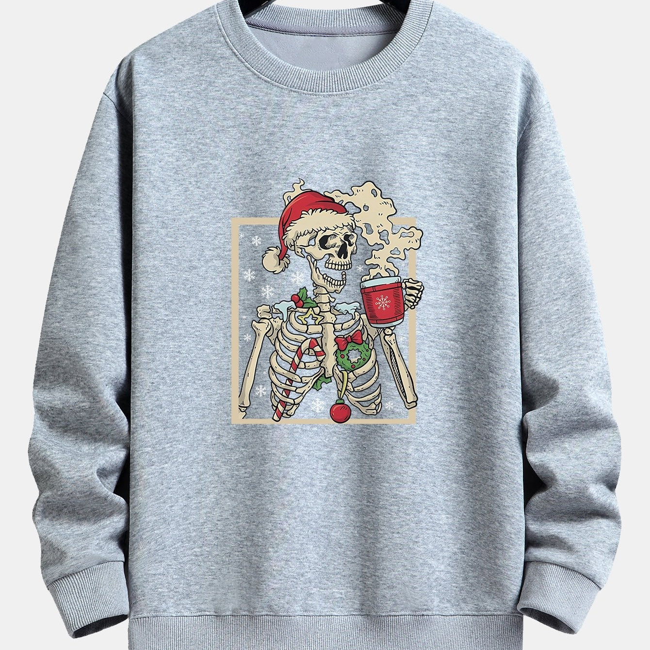 Relaxed Fit Sweatshirt with Christmas Skeleton Coffee Print