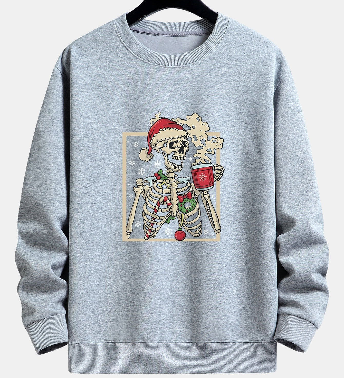 Relaxed Fit Sweatshirt with Christmas Skeleton Coffee Print