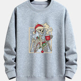 Relaxed Fit Sweatshirt with Christmas Skeleton Coffee Print