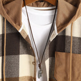 Cozy Flannel Plaid Hooded Shirt with Corduroy Patchwork & Matching Cargo Jogger Pants