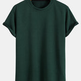 Striped Jacquard Short Sleeve T-Shirt with Arc Hem