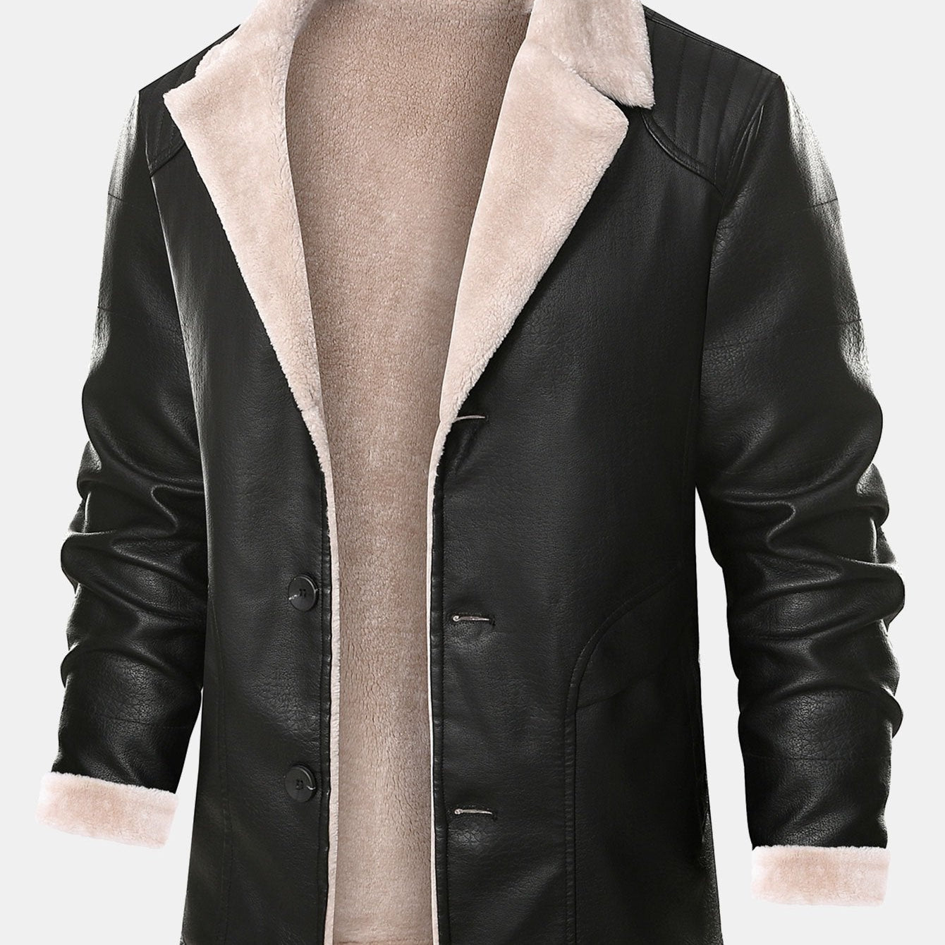 PU Leather Blazer with Faux Fur Lining