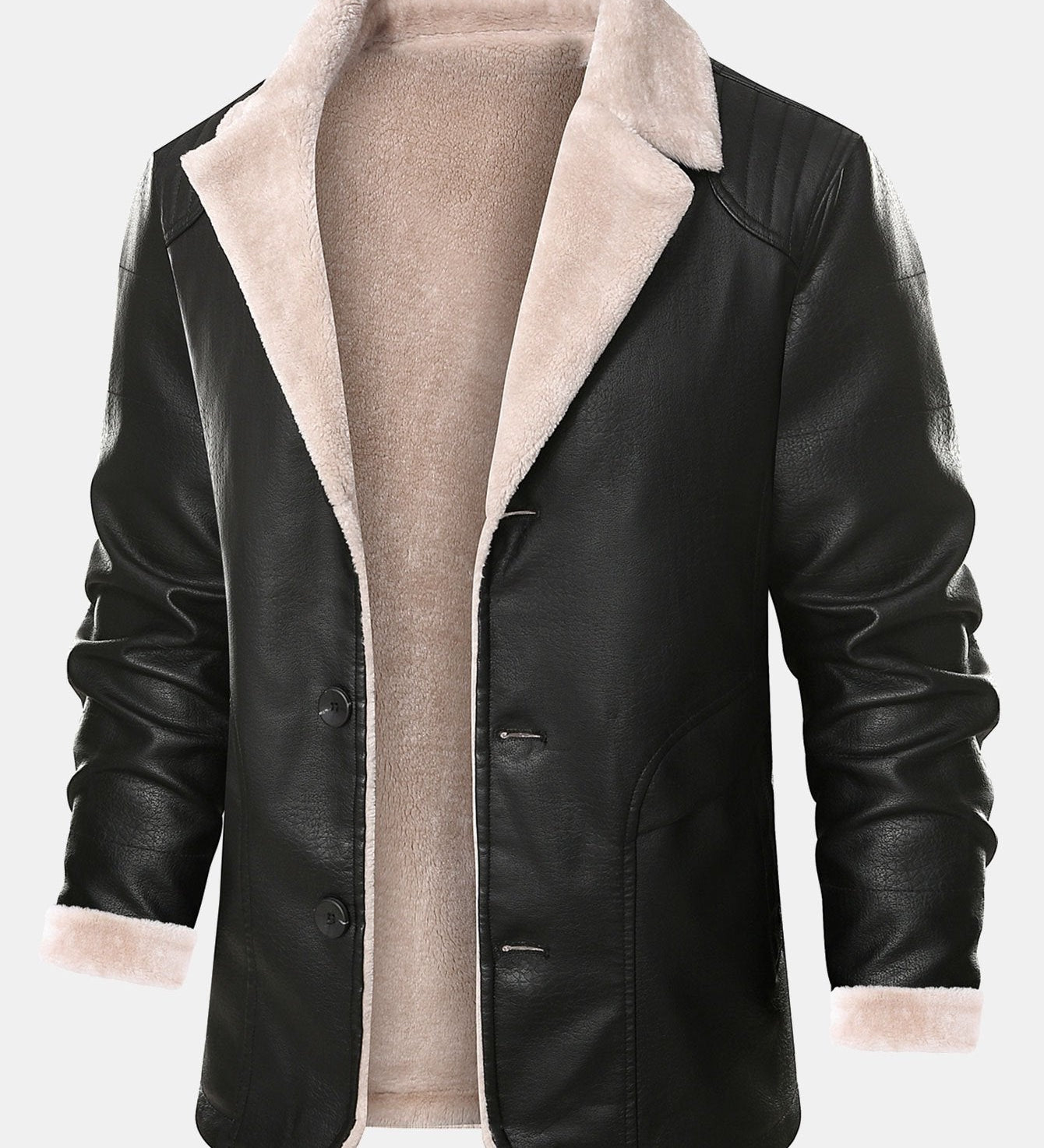 PU Leather Blazer with Faux Fur Lining