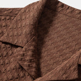 Houndstooth Jacquard Cuban Collar Shirt with Straight-Leg Linen Trousers