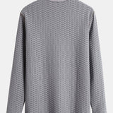 Textured Knitted Henley Shirt with Long Sleeve Muscle Fit