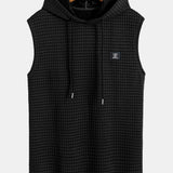 Waffle Knit Sleeveless Hooded Vest and Drawstring Shorts Set