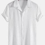 Striped Jacquard Cuban Collar Shirt with Straight-Leg Trousers