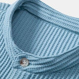 Waffle Textured Stand Collar Shirt with Drawstring Waffle Shorts