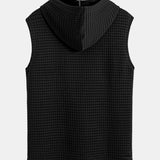 Waffle Knit Sleeveless Hooded Vest and Drawstring Shorts Set