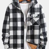 Teddy-Fleece Lined Plaid Flannel Hooded Shirt