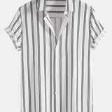Striped Button-Up Shirt and Straight-Leg Linen Pants Set