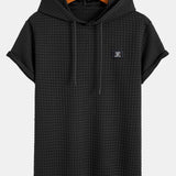 Waffle Knit Hooded T-Shirt with Arc Hem & Drawstring Corduroy Cargo Joggers