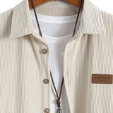 Two-Tone Corduroy Shirt with Drawstring Cargo Jogger Pants