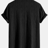 Geometric Rhombus Jacquard Knit Cuban Shirt with Straight Leg Linen Trousers
