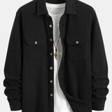 Button-Up Waffle Shirt with Double Pockets